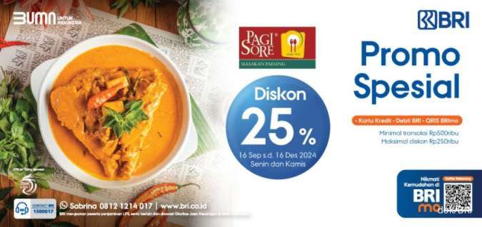 Promo Spesial Pagi Sore x BRI September-Desember 2024, Diskon 25% Semua Menu