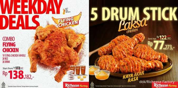 Richeese Factory Promo Diskon 1 Ayam Utuh Flying Chicken dan 5 Ayam Laksa Mei 2024