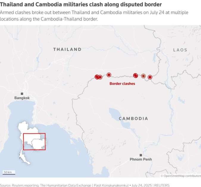 Peta konflik perbatasan antara Thailand dan Kamboja