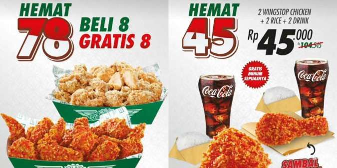 Promo Wingstop 14-23 Agustus 2023, Hemat 45 Isi 2 Ayam, Nasi, dan Cola Jadi Rp 45.000