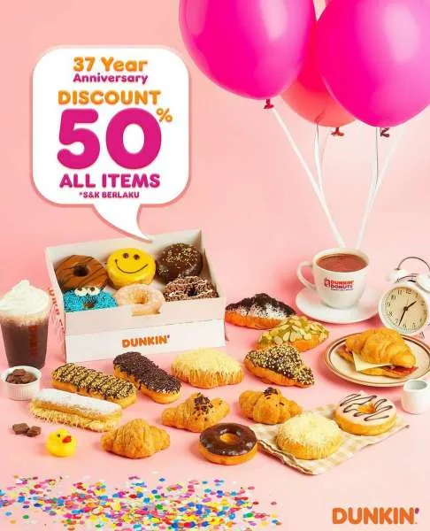 Dunkin anniversary ke 37 tahun, diskon 50% all items di cabang Bandung