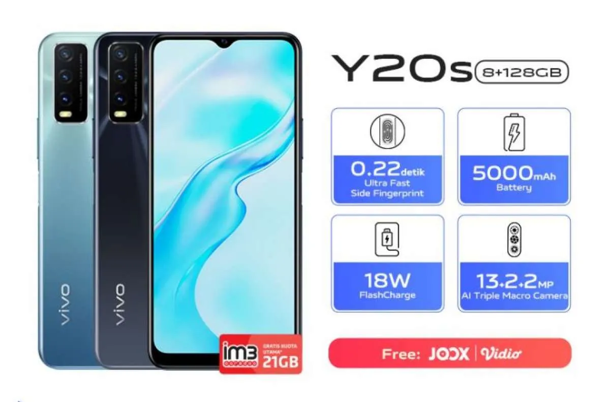 Pilihan HP murah RAM besar, berikut spesifikasi dan harga HP Vivo Y20s terbaru