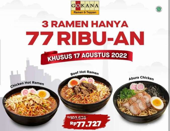 Khusus Besok! Promo Gokana 17 Agustus 2022 Borong 3 Ramen Cuma Rp 77.000