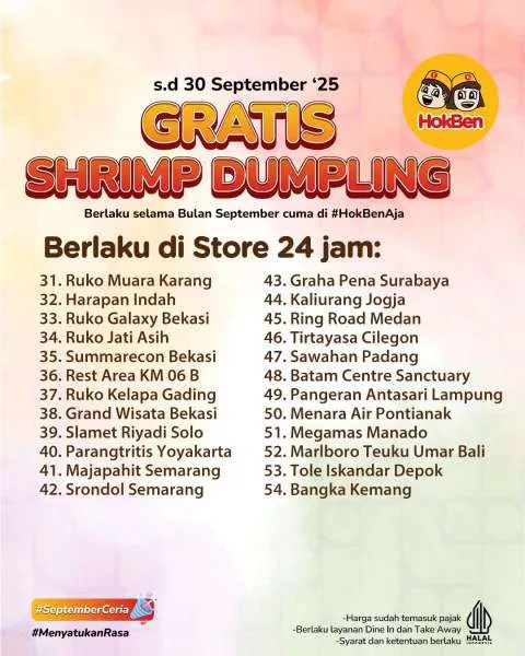 Cek Lokasi Promo HokBen Gratis Shrimp Dumpling September
