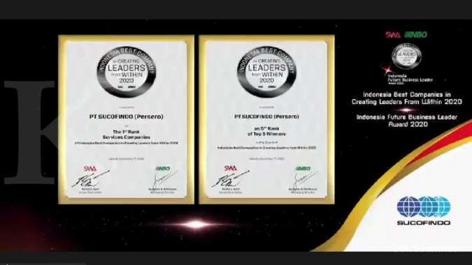 Sucofindo Raih Penghargaan di Ajang Indonesian Best Companies in Creating Leaders from Within 2020