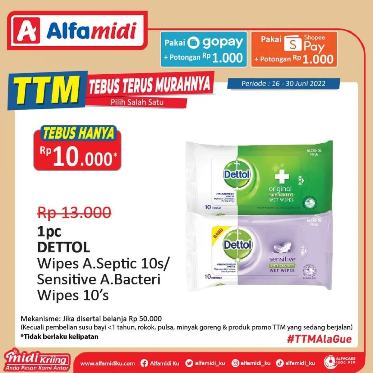 Promo Alfamidi Tebus Murah Periode 16-30 Juni 2022, Tebus Dettol Wipes Hanya Rp10.000