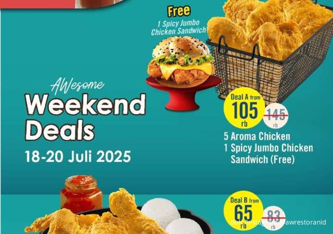Promo A&W Weekend Deals 18-20 Juli, 5 Aroma Chicken Hemat Free Spicy Jumbo Chicken