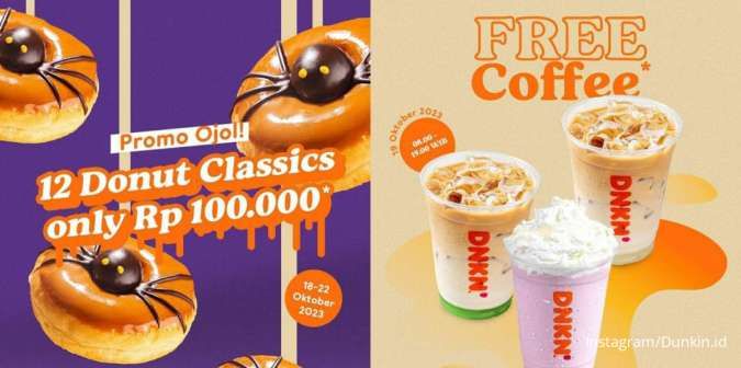 Promo Dunkin 18-22 Oktober 2023, Free Coffee hingga 12 Donut Cuma Rp 100.000