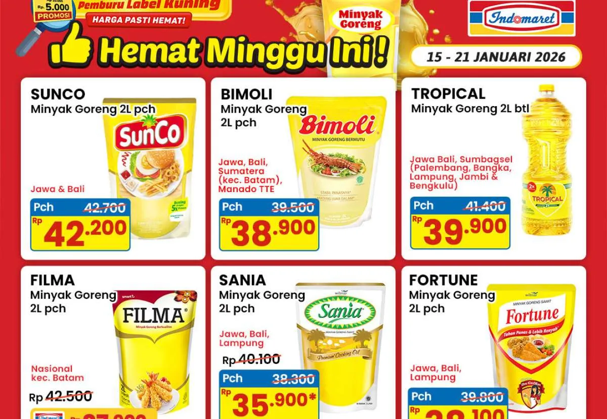Promo Minyak Goreng di Indomaret 15-21 Januari 2026, Ada Sania Rp 35.900