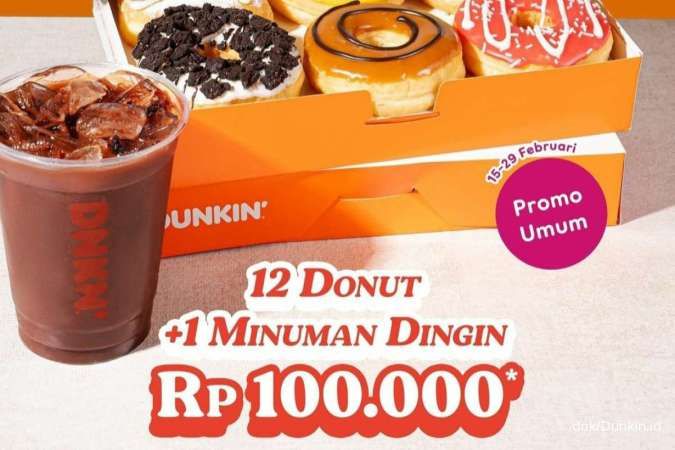 Promo Dunkin 15-29 Februari 2024, Bayar Rp 100.000 Dapat 12 Donut 1 Minuman Dingin