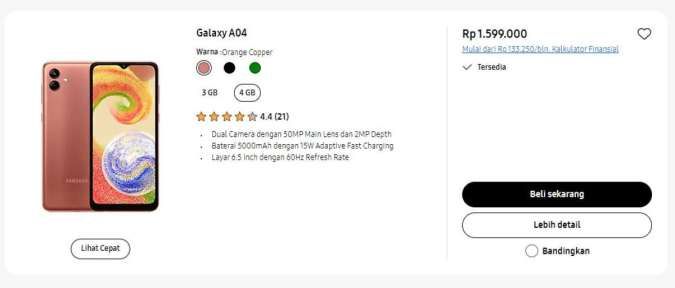 Harga Samsung A04 RAM 4 GB