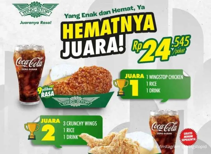 Promo Wingstop Hematnya Juara: Ayam & Nasi Cuma Rp 24 Ribuan, Gratis Minum!