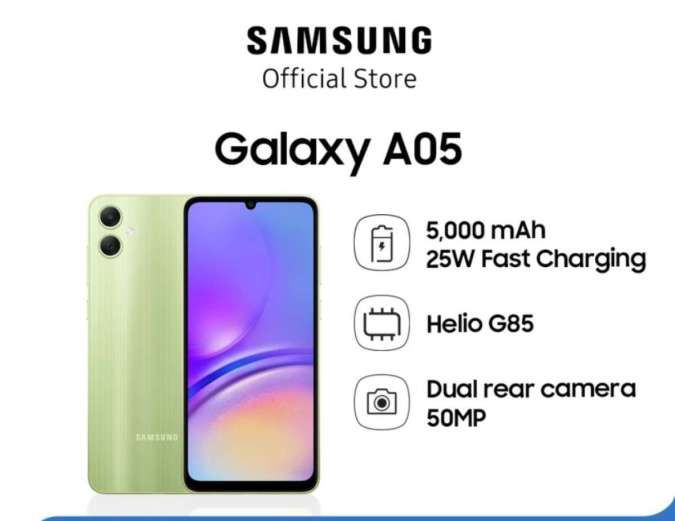 Samsung Galaxy A05: Harga Rp 1 Jutaan, Kamera 50MP, Fast Charging 25W