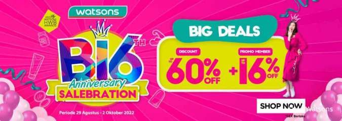 Promo Watsons Spesial Anniversary Diskon sampai 60%, Berlaku hingga 2 Oktober 2022