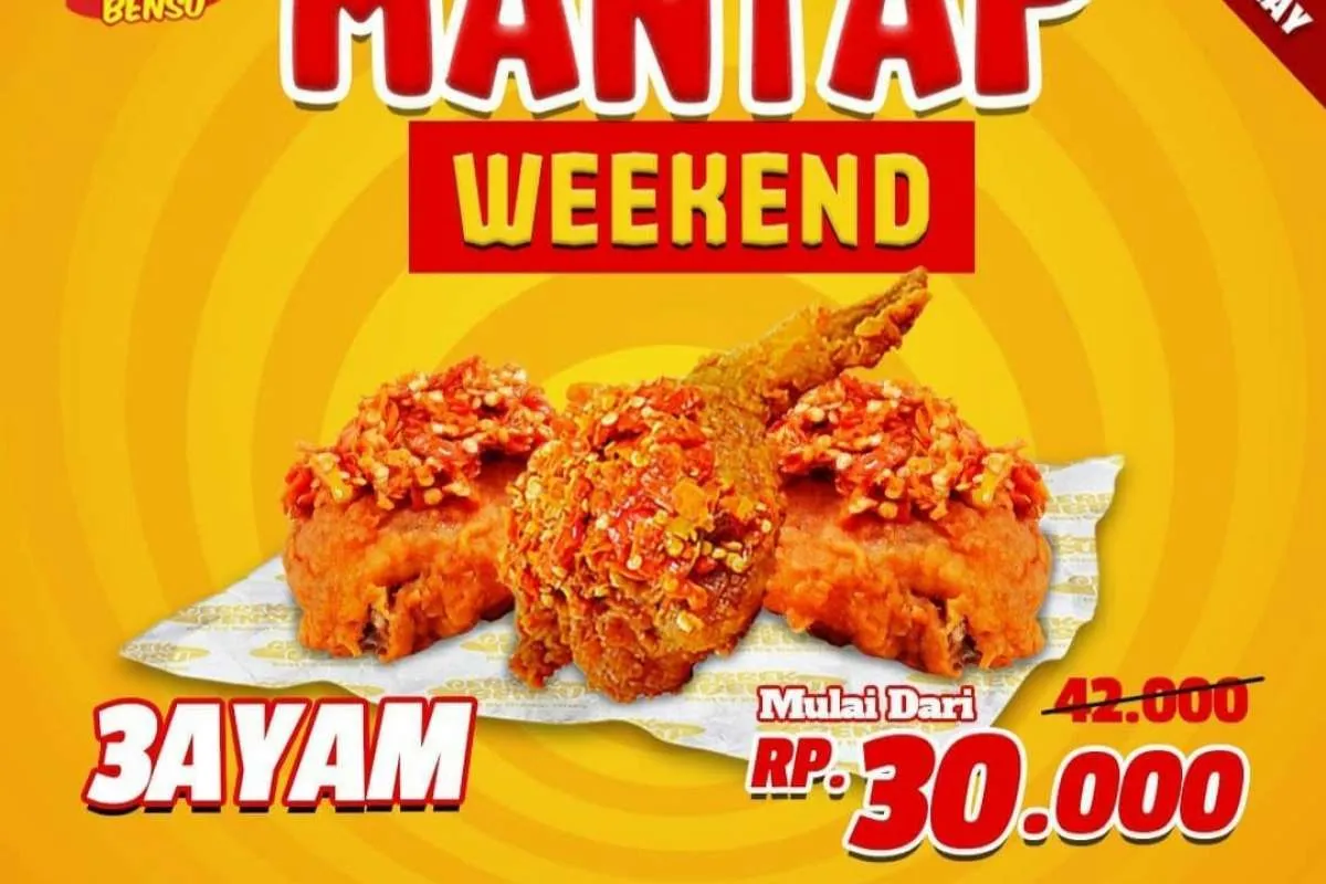 Diskon Weekend : Promo Geprek Bensu 27-28 November 2021, Beli 3 Ayam Rp 30.000