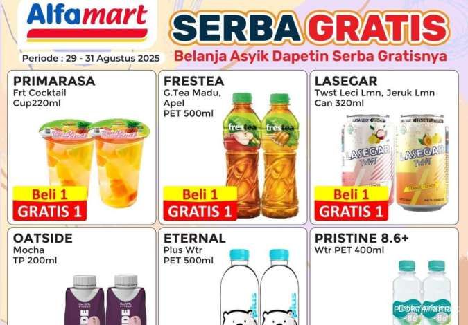 Promo Alfamart Serba Gratis 29-31 Agustus 2025, Beli 1 Gratis 1 Aneka Minuman
