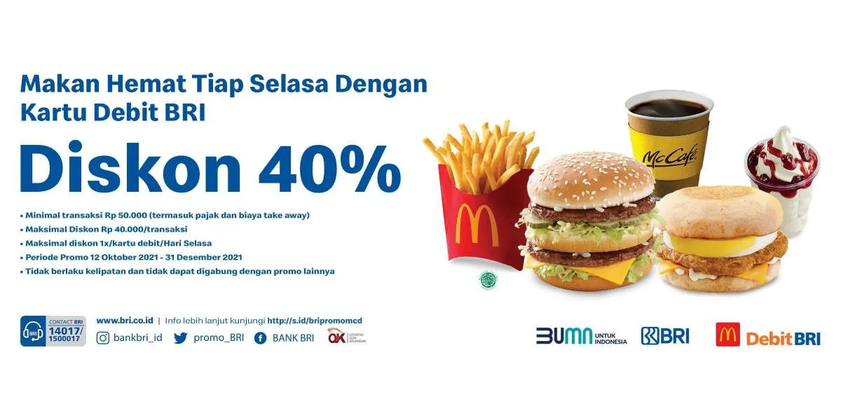 Promo McD, Ada Diskon 40% Setiap Hari Selasa Pakai Kartu Debit BRI