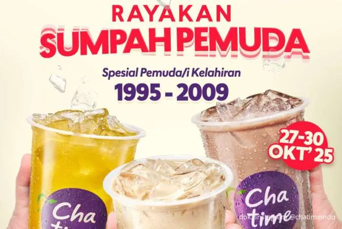Spesial Generasi 1995-2009, Nikmati Promo Chatime Sumpah Pemuda Cuma Rp 19.000/Cup