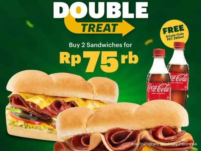 Khusus 31 Desember! Promo Subway End Year Special, 2 Sandwich & 2 Coca-Cola Cuma 75K