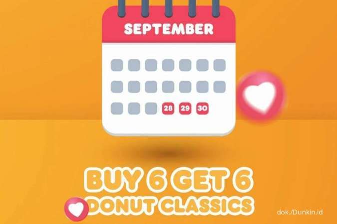 Promo Dunkin 28-30 September 2022, Diskon DD Card Payday Beli 6 Gratis 6 Donut
