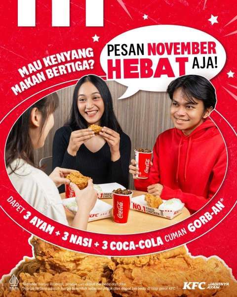 Promo KFC Makan Bertiga November Hebat Rp 60.000-an