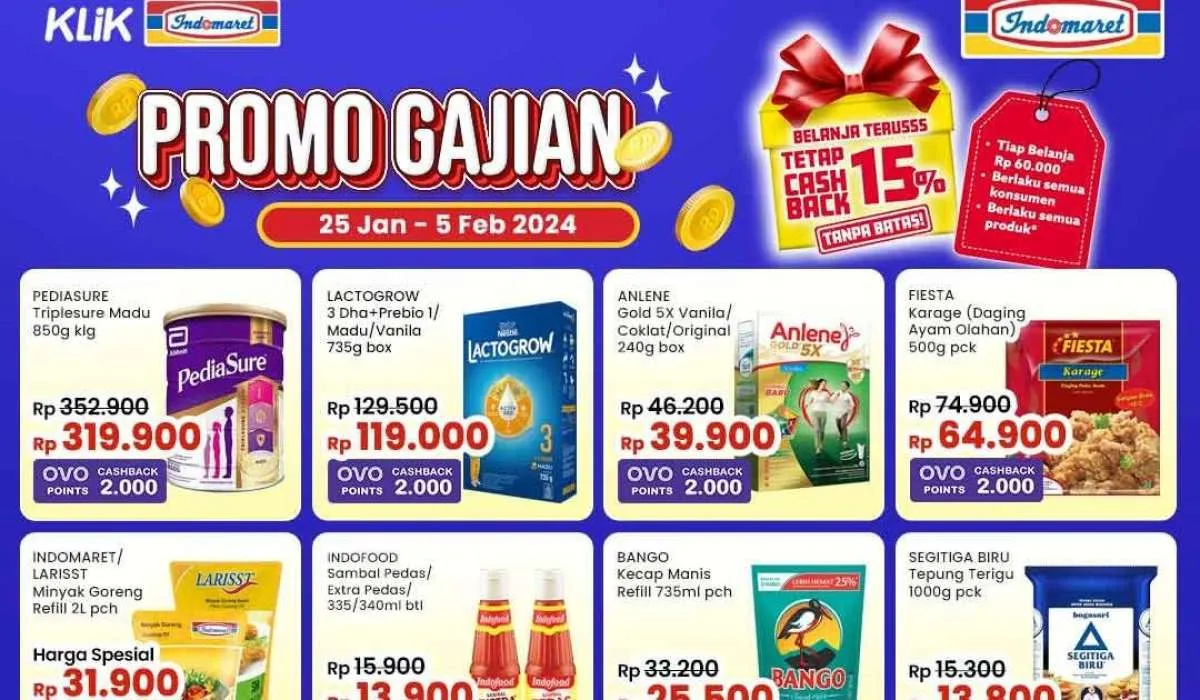 Promo Gajian Indomaret Hemat Mulai Rp 7.000-an di Januari 2024, Ada Cashback 15%