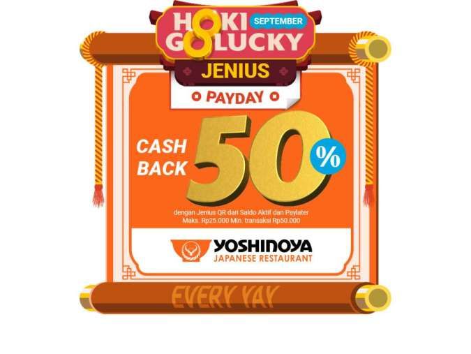 Promo Yoshinoya sampai 2 Oktober 2024, Tersedia Cashback 50% Pakai QR Jenius