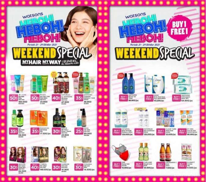 Katalog Promo Watsons 21-24 Oktober 2021, Gunakan Diskon s/d 50% dan Beli 1 Gratis 1