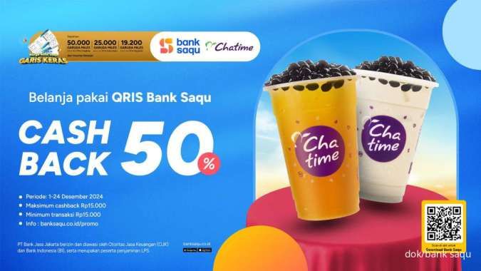 Promo Chatime Cashback 50% Pakai QRIS Bank Saqu Edisi 1-24 Desember 2024