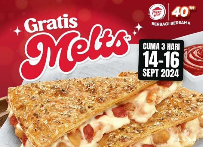 Promo Pizza Hut 16 September 2024, Gratis Melts Pizza Tiap Beli 1 Pizza Lainnya