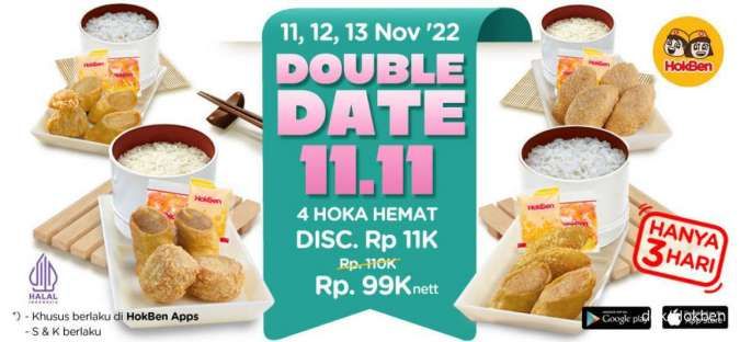 Terbaru! Promo 11.11 Hokben Diskon 4 Hoka Hemat Jadi Rp 99.000 Berlaku 11-13 November