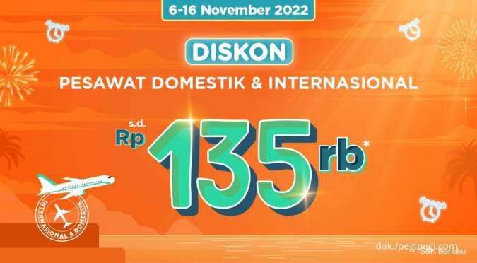 Promo PegiPegi Time 11.11, Diskon Tiket Pesawat Domestik & Internasional Rp 135.000