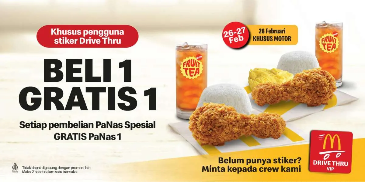 Promo McD Beli 1 Gratis 1 26-27 Februari 2025, Khusus Pengguna Stiker Drive Thru