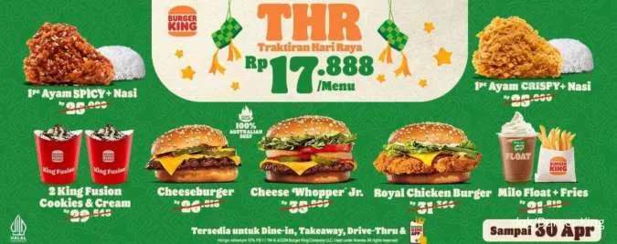 Burger King Promo THR Lebaran, Ada 7 Menu Pilihan Harga Serba Rp 17.888