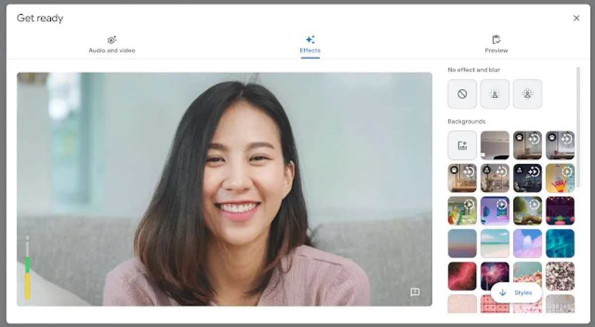 Google Meet web tambahkan menu visual effect panel, gonta-ganti background jadi mudah