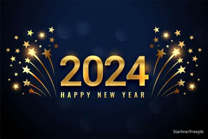 happy new year 2024 celebration background with bursting star 