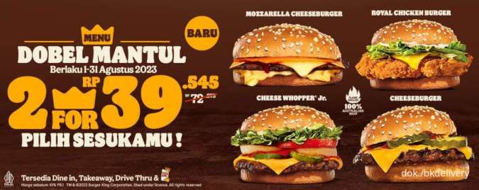 Promo Burger King 1-31 Agustus 2023, Menu Baru Dobel Mantul 2 Burger Rp 39.545