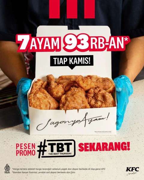 Promo KFC The Best Thursday Kamis Agustus 2023, 7 Potong Ayam Hanya Rp 93.000-an