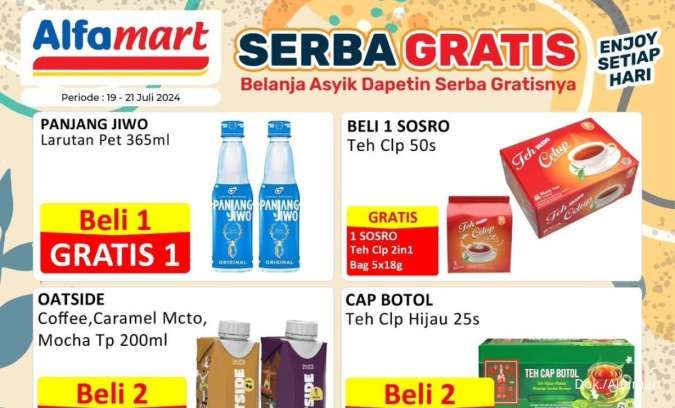 Sosro Teh Celup Beli 1 Gratis 1, Promo Alfamart Serba Gratis Periode 19-21 Juli 2024