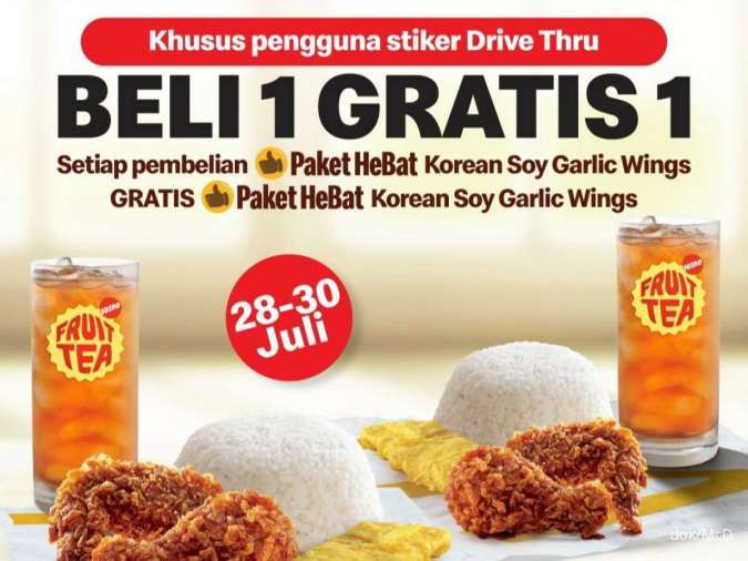 Promo McD Beli 1 Gratis 1 Paket HeBat Korean Soy Garlic Wings Berlaku 28-30 Juli 2024