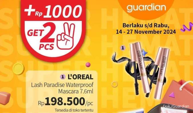 Promo Guardian 14-27 November 2024, Maskara L’Oreal Tambah Rp 1.000 Dapat 2 Pcs
