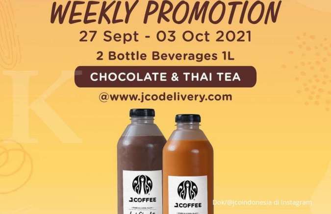 Promo J.CO mingguan 27 September-3 Oktober, 2 botol JCOFFEE 1 liter harga lebih hemat
