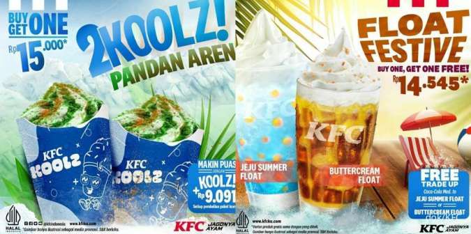 Promo KFC 1-31 Mei 2024, Beli 1 Gratis 1 Minuman Jeju Summer Float-Koolz Pandan Aren