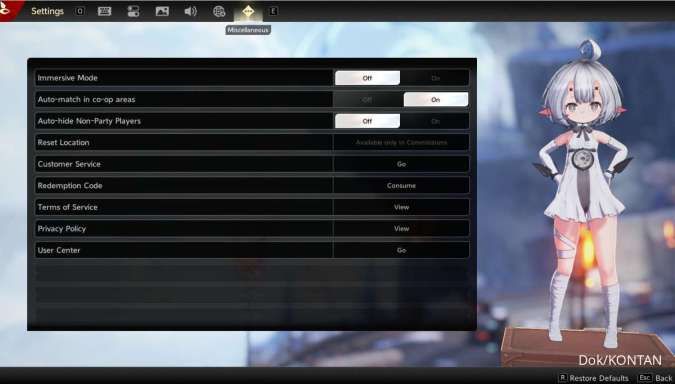 Tampilan menu klaim kode redeem Duet Night Abyss