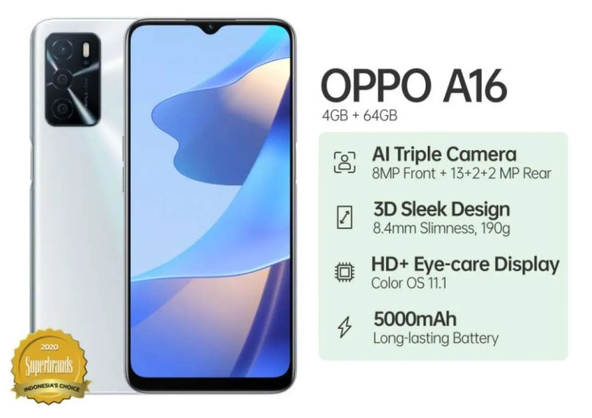Cek Daftar Harga HP OPPO A16 Semua Varian per Februari 2022 Beserta Spesifikasinya