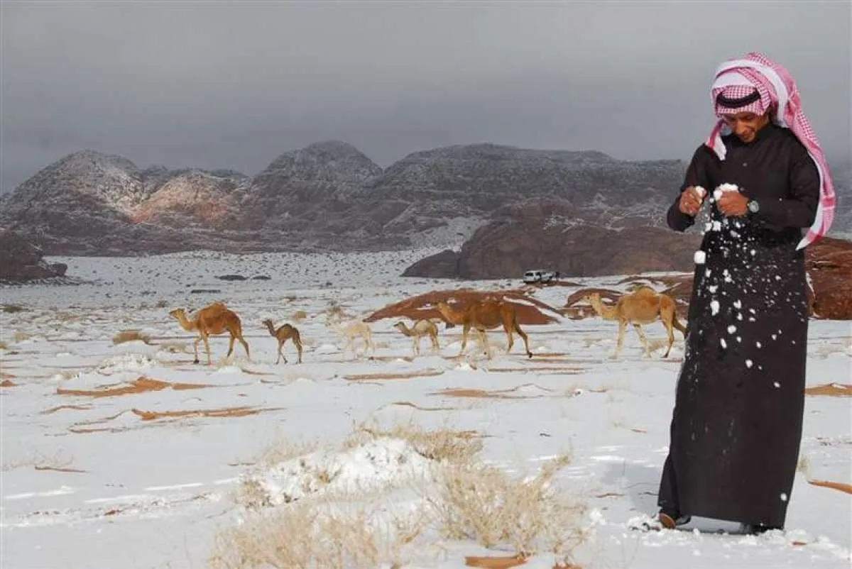Suhu Turun Drastis dalam Semalam, Salju Turun di Jabal Al-Lawz Arab Saudi 