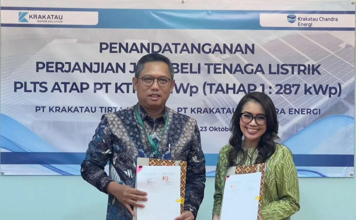 Krakatau Chandra Energi dan KTI Teken Jual Beli Tenaga Listrik PLTS Atap