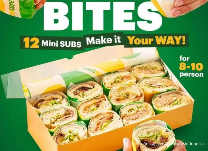 Promo Subway Sub Bites, 12 Mini Subs 3-inch untuk 8-10 Orang Mulai Rp 200.000-an