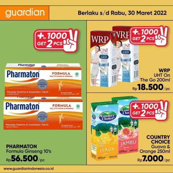 Promo Guardian +1000 Get 2 Pcs Periode 24-30 Maret 2022