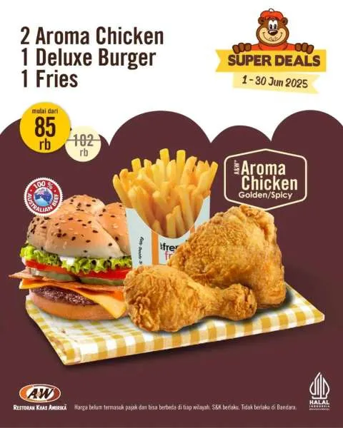 Promo A&W Couple Meal Juni Aroma Chicken + Deluxe Burger